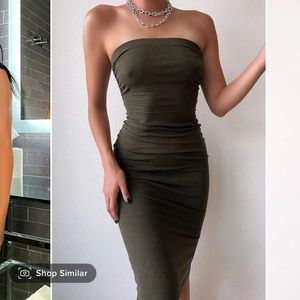 Olive Green Bodycon Ruched Dress